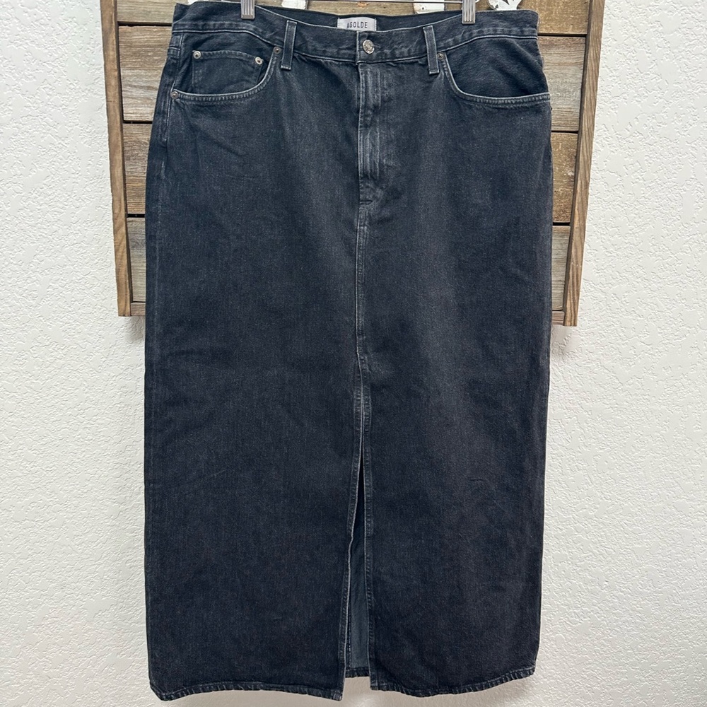 Agolde Leif denim maxi skirt washed black gray‎ size 33 NWT